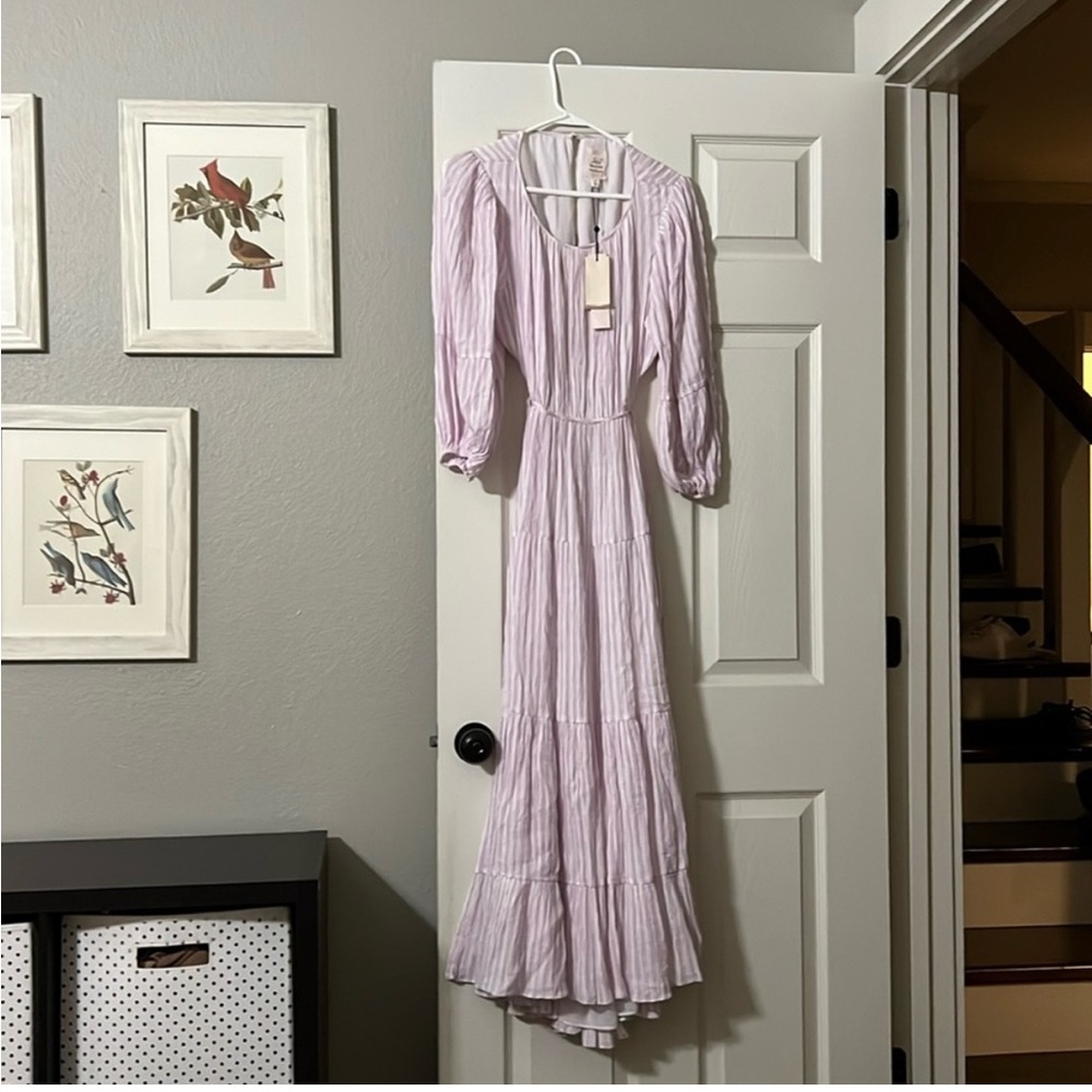 Cinq a Sept Purple Maxi Dress with Bishop Sleeves and Square Neck